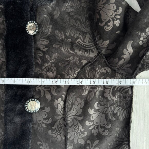 ADELAQUEEN Metallic Jacquard Coat XS Black Reversible Brocade Faux Fur Trim NWOT - Picture 13 of 15